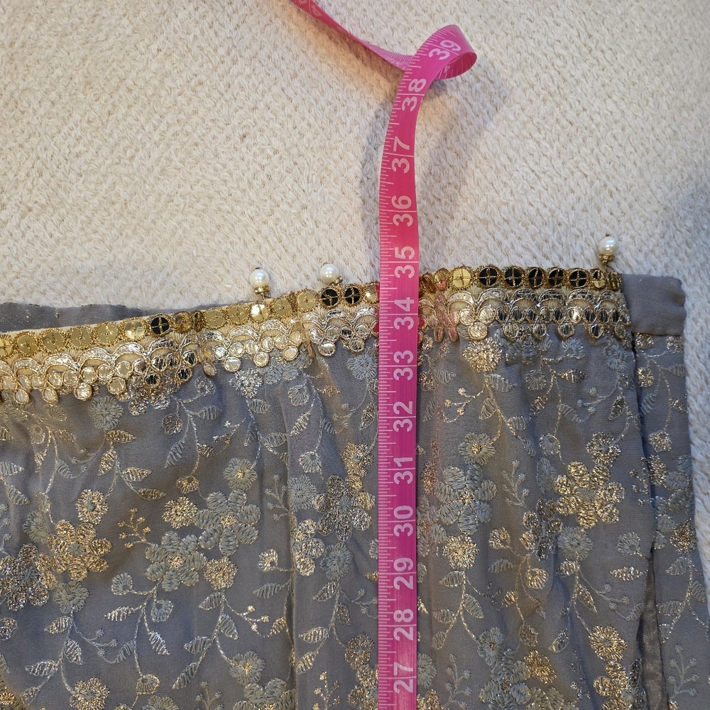 Gray and Gold Floral Embroidered Kurta Gharara with Dupatta - L/XL - Picture 10 of 13